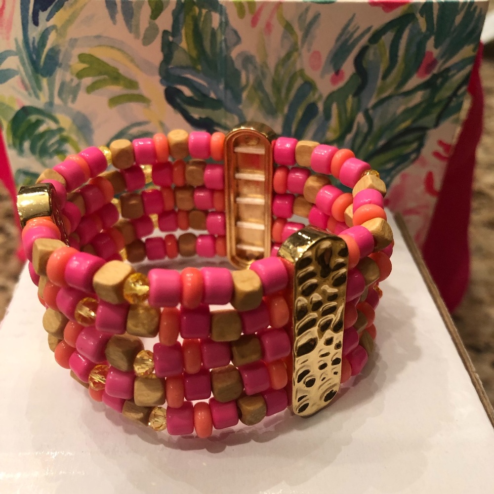 Lilly Pulitzer Pink, Orange & Gold Beaded Bracelet